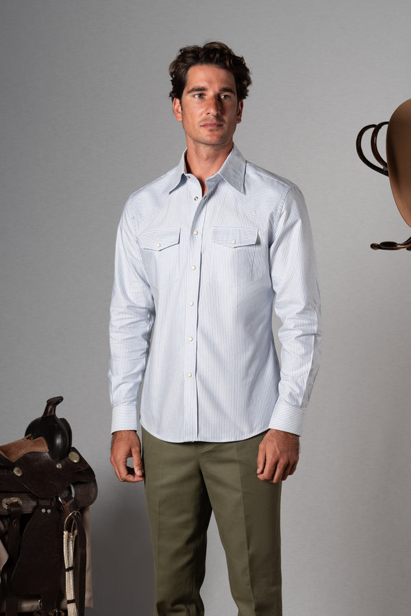 Blue Stripes Western Oxford Shirt