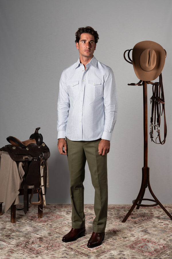 Blue Stripes Western Oxford Shirt