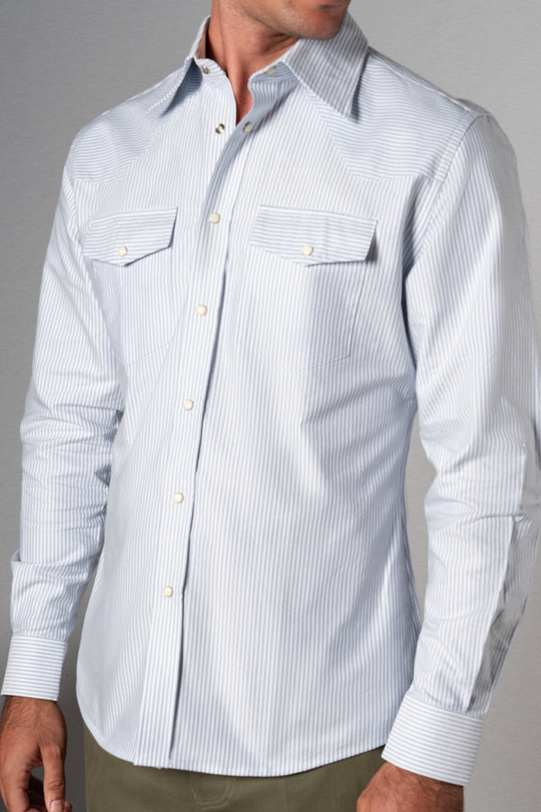 Blue Stripes Western Oxford Shirt