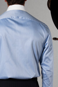 Wide Herringbone Blue Business Shirt - Camisa BUND