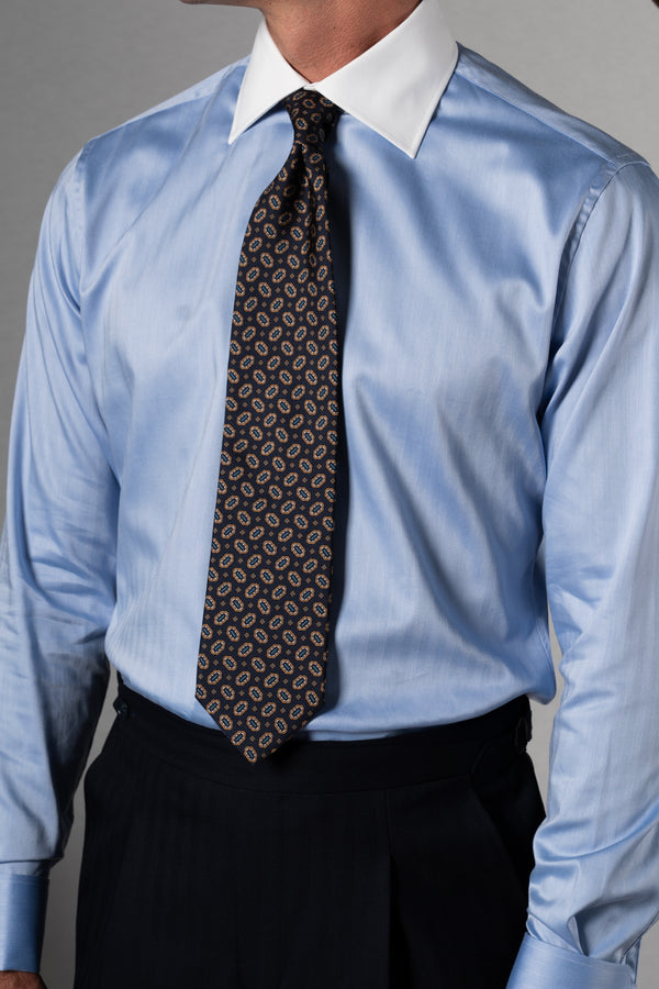 Wide Herringbone Blue Business Shirt