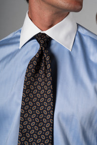 Wide Herringbone Blue Business Shirt - Camisa BUND