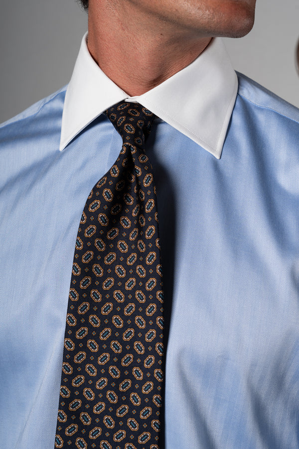 Wide Herringbone Blue Business Shirt