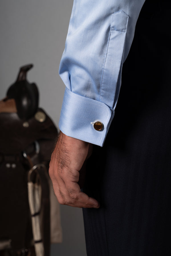 Wide Herringbone Blue Business Shirt