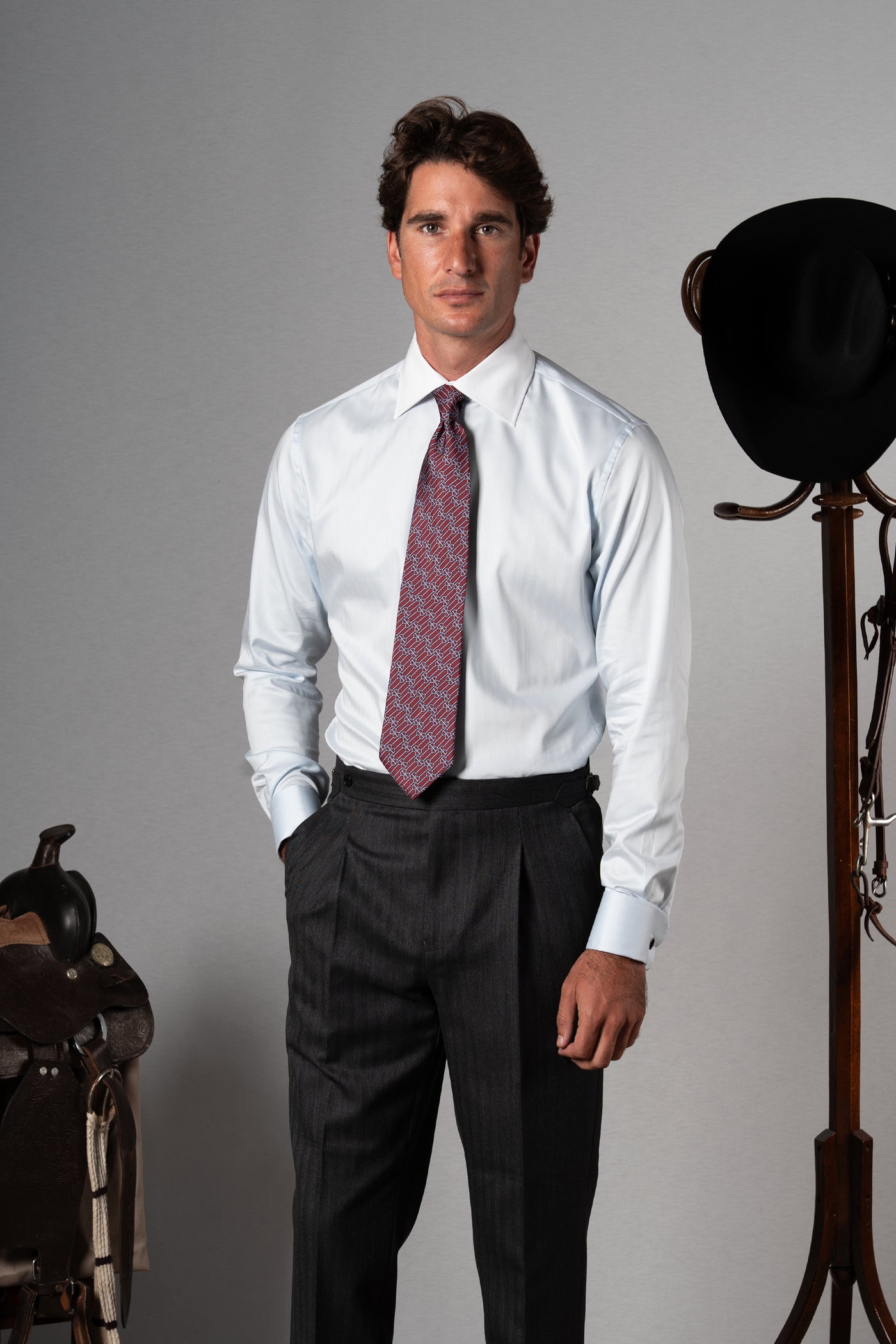 Wide Herringbone Light Blue Business Shirt - Camisa BUND