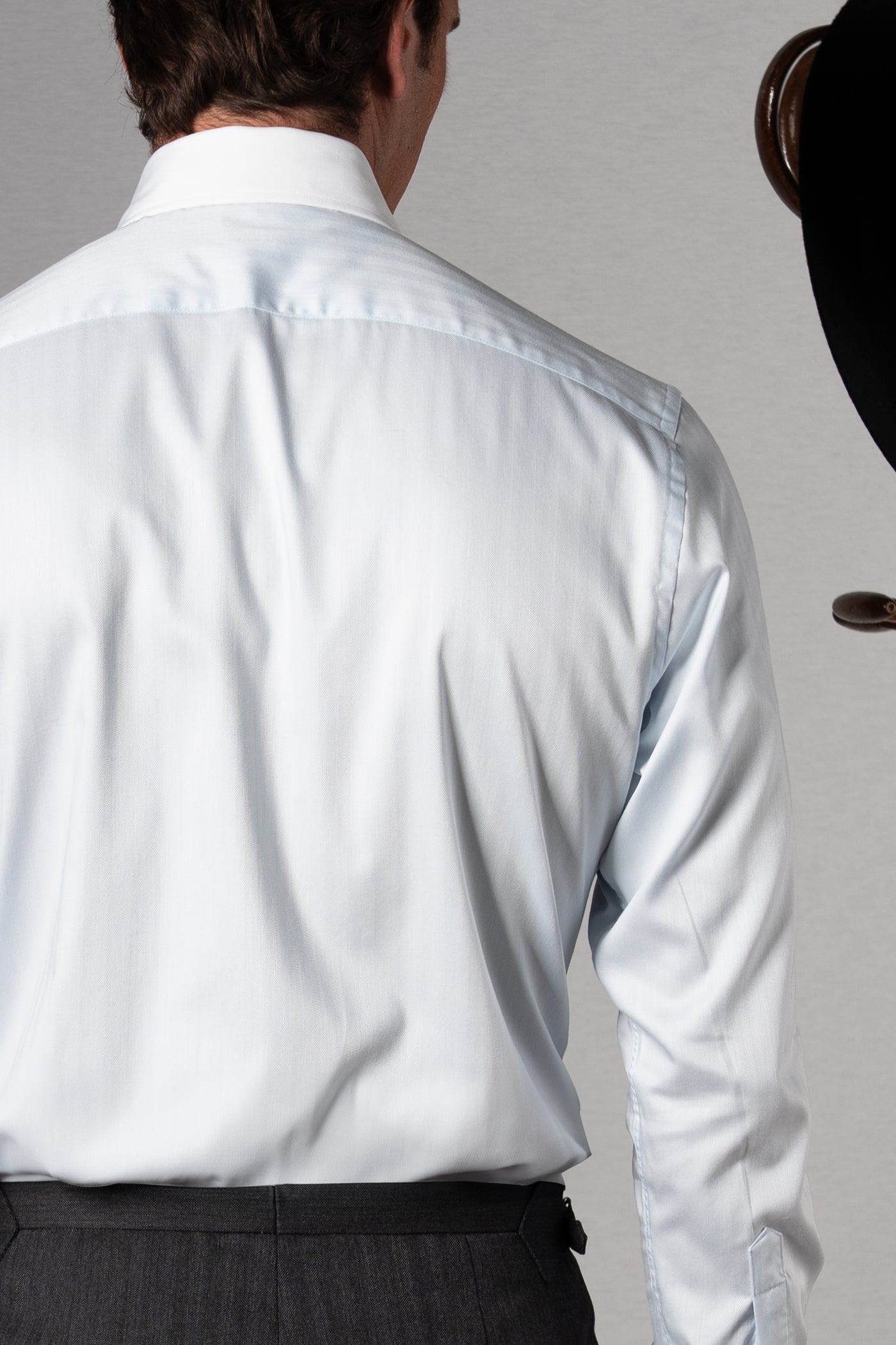 Wide Herringbone Light Blue Business Shirt - Camisa BUND