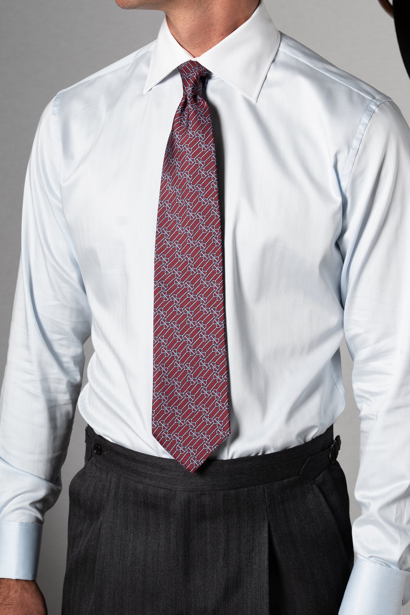 Wide Herringbone Light Blue Business Shirt - Camisa BUND