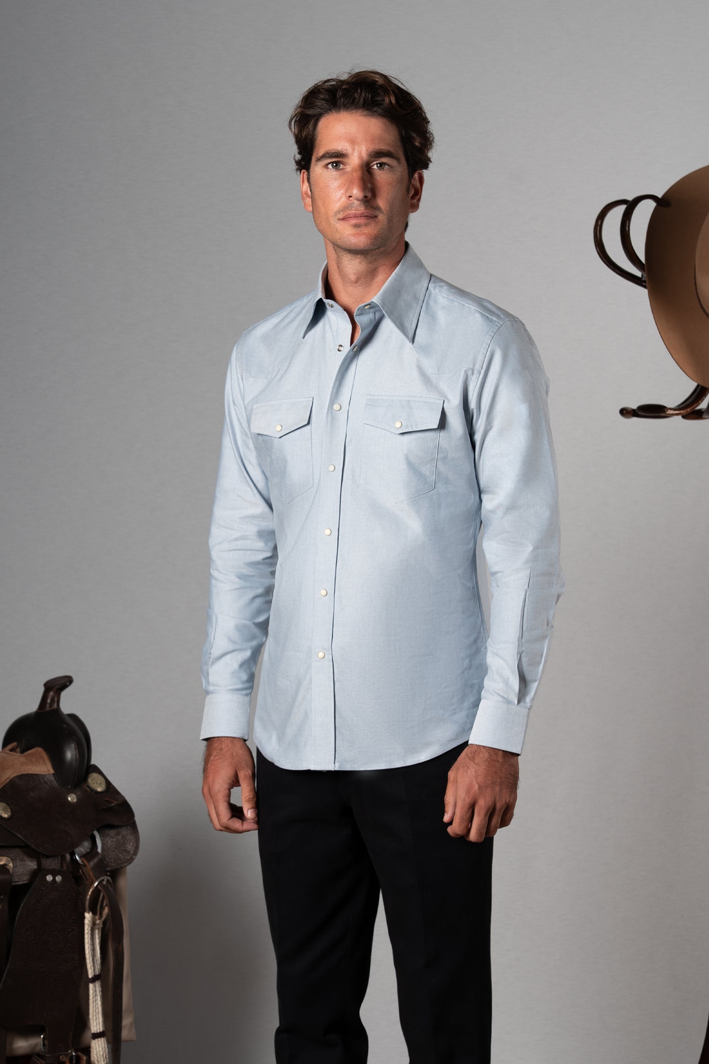 Light Blue Western Oxford Shirt - Camisa BUND