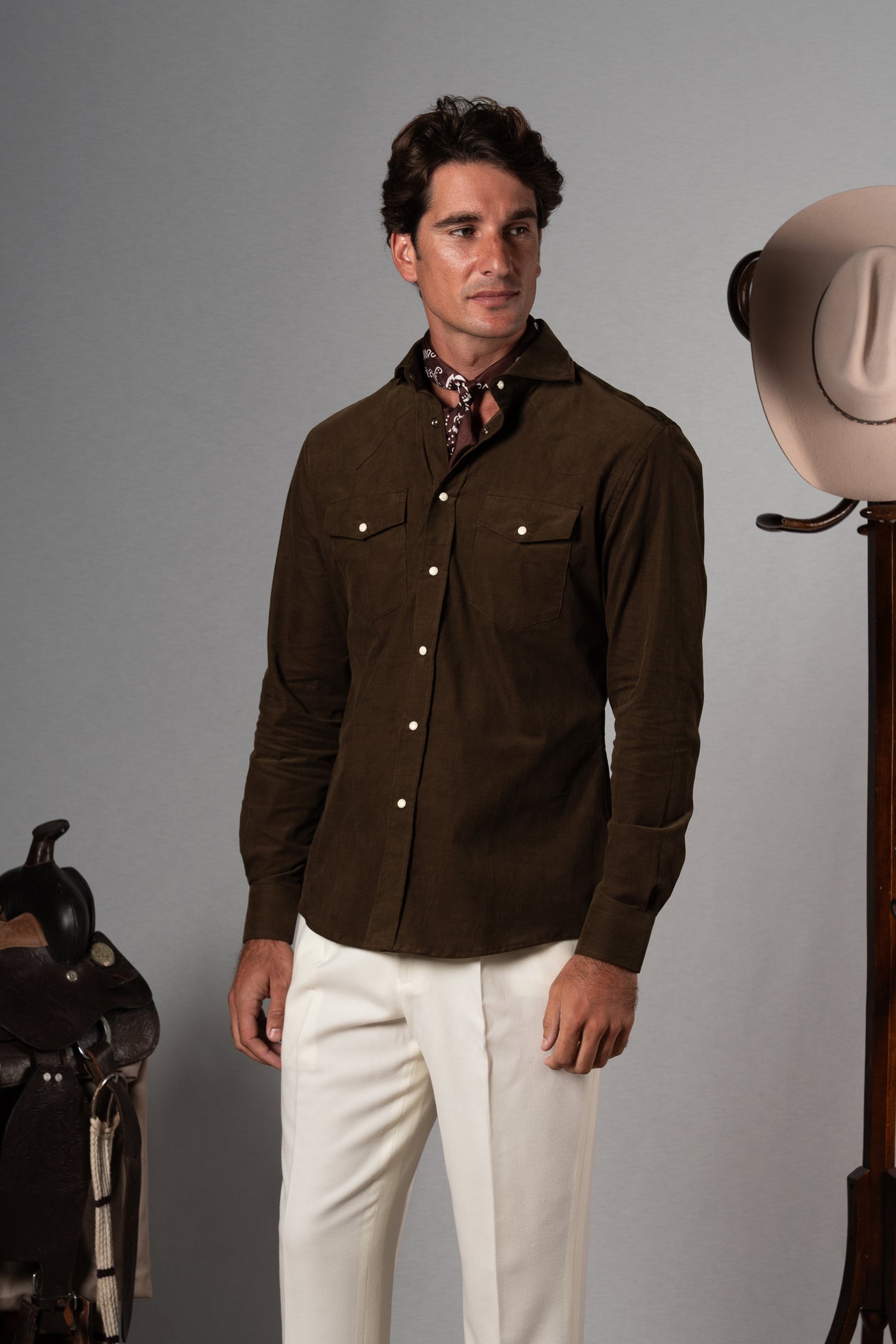 Dark Green Corduroy Casual Shirt - Camisa BUND
