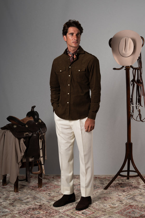 Dark Green Corduroy Casual Shirt