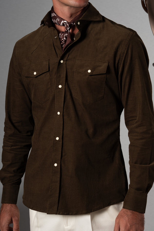 Dark Green Corduroy Casual Shirt