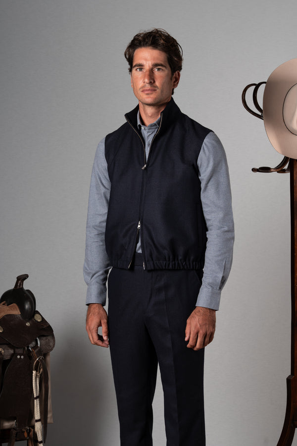 Flannel Dark Navy Zip Vest