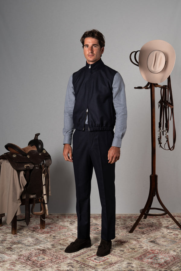 Flannel Dark Navy Zip Vest