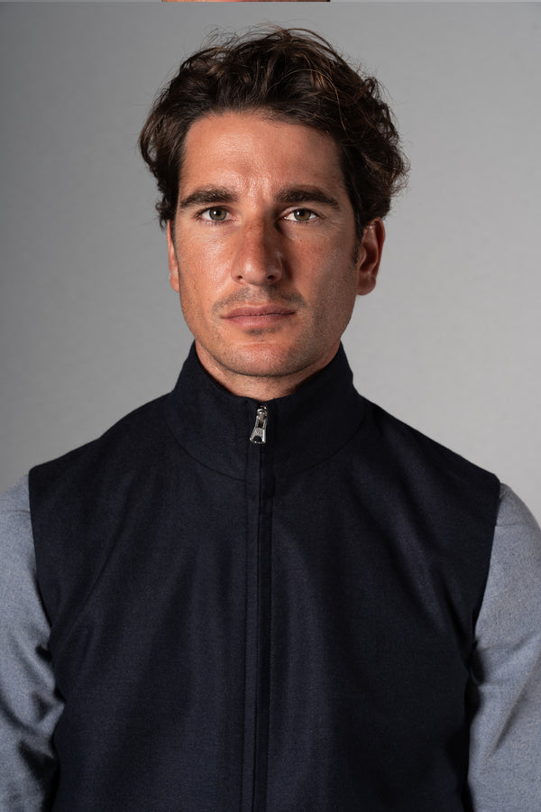 Flannel Dark Navy Zip Vest