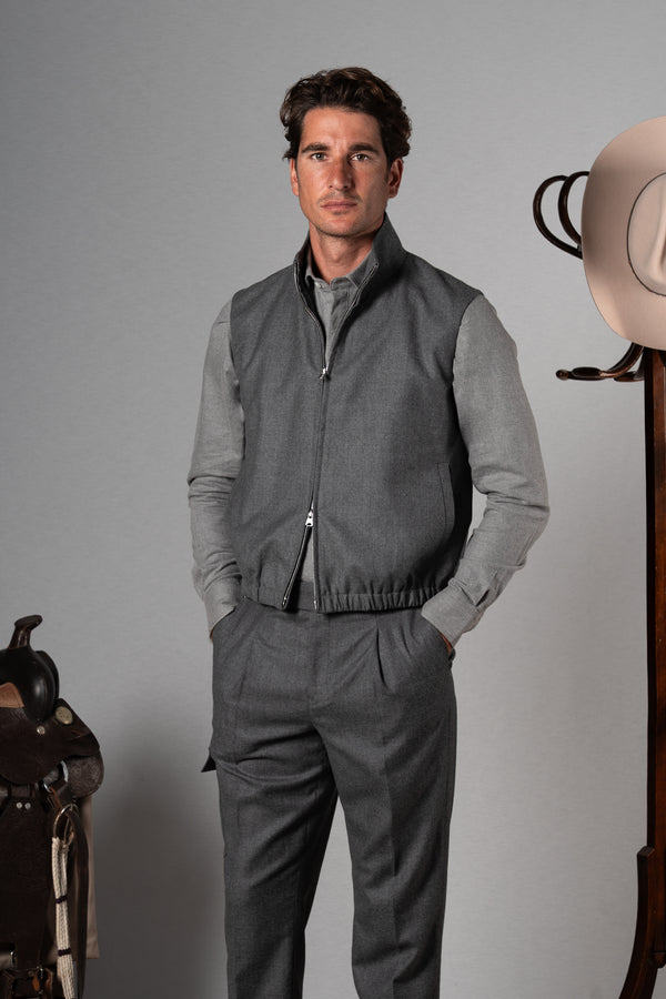 Flannel Stone Grey Zip Vest