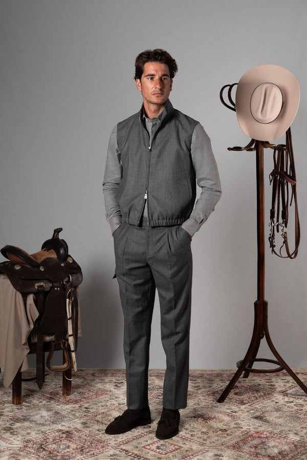 Flannel Stone Grey Zip Vest