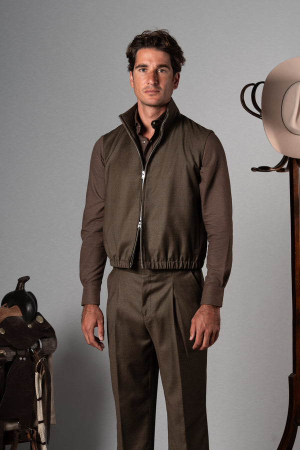 Flannel Olive Green Zip Vest