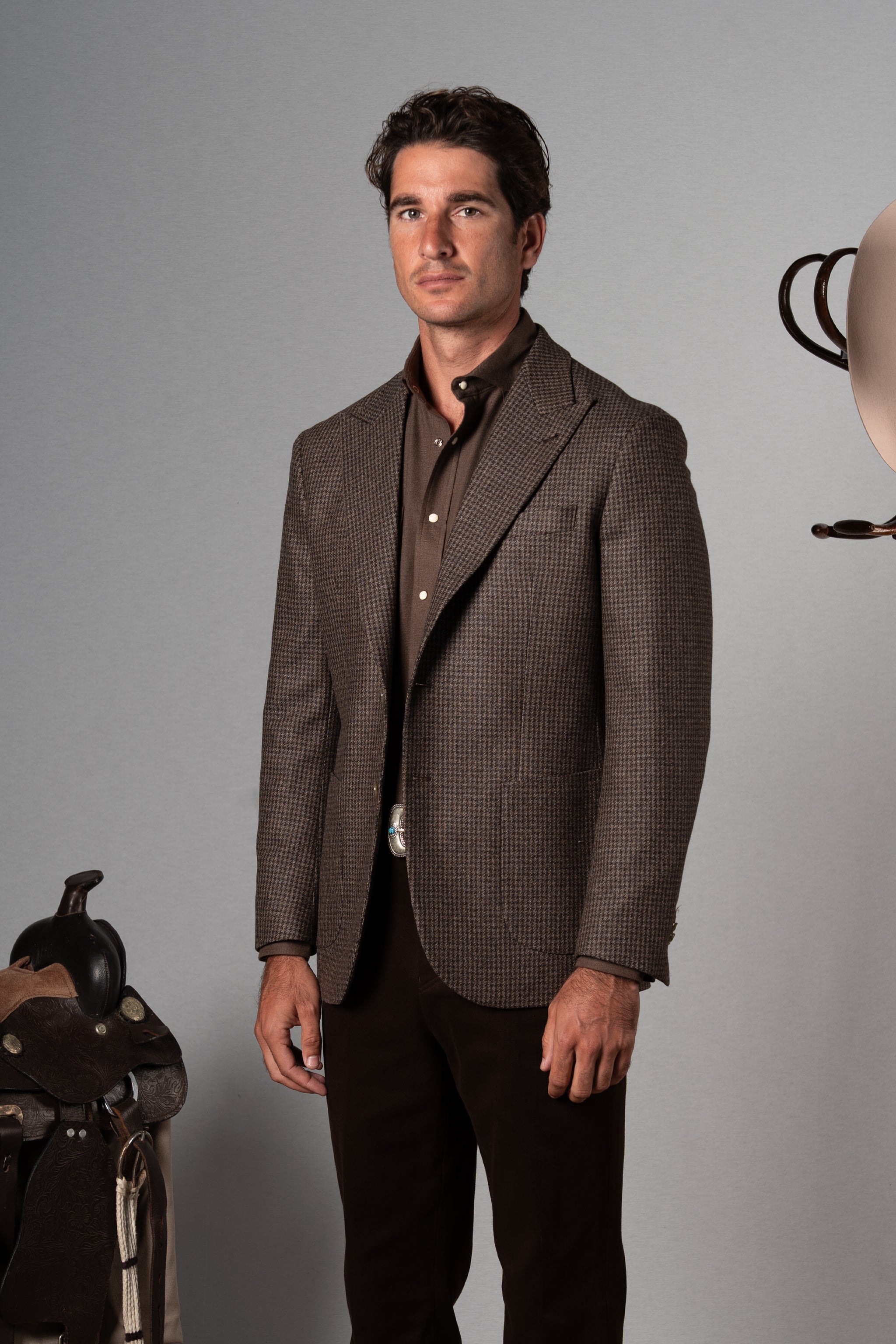 Brown Houdstooth Wool Blazer