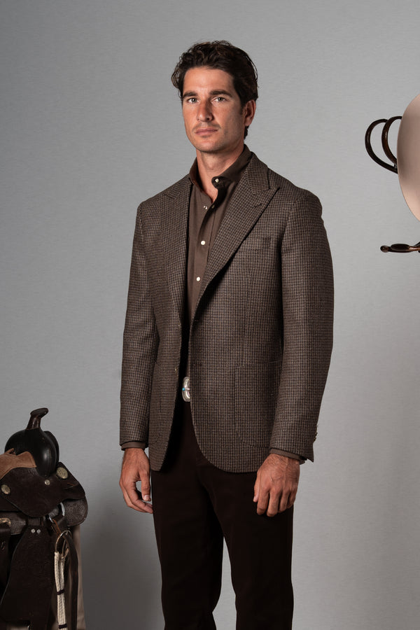 Brown Houdstooth Wool Blazer