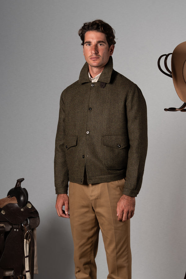 Dark Green Herringbone Flight Jacket