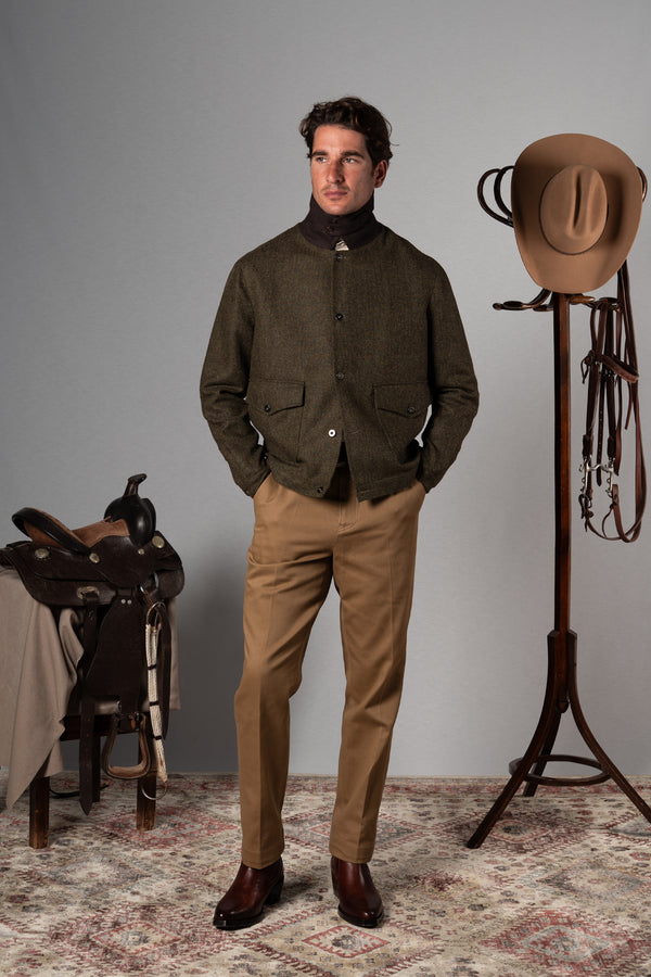 Dark Green Herringbone Flight Jacket