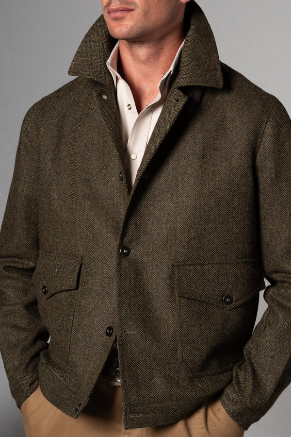 Dark Green Herringbone Flight Jacket