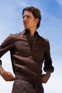 Linen Shirt Dark Brown T-shirt