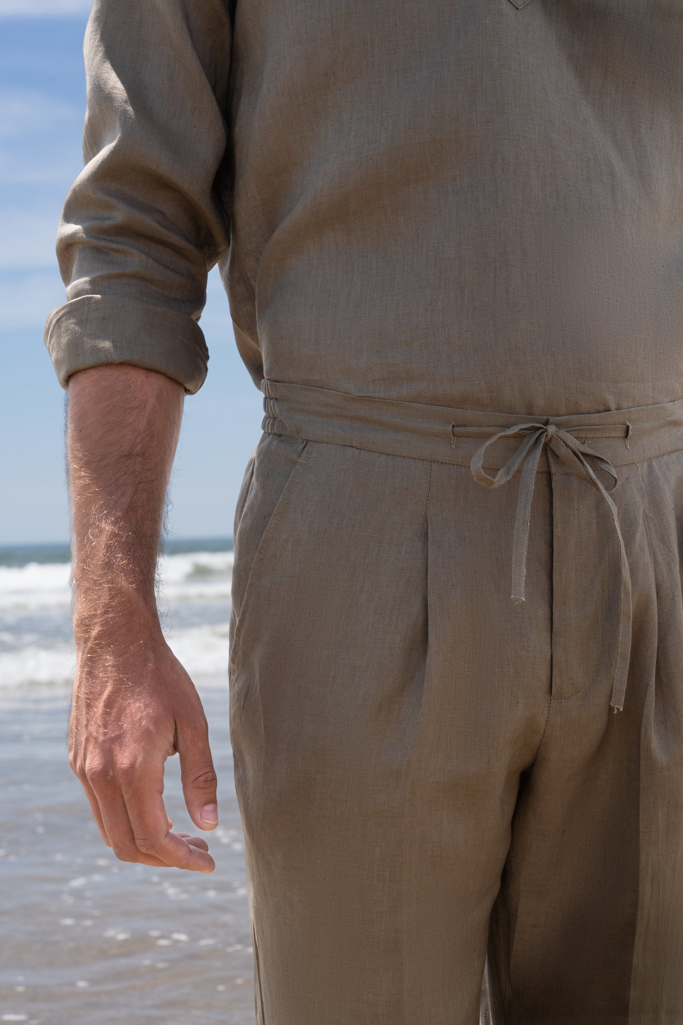 Pantalón Lino Anudar Olive - Pantalón a medida BUND