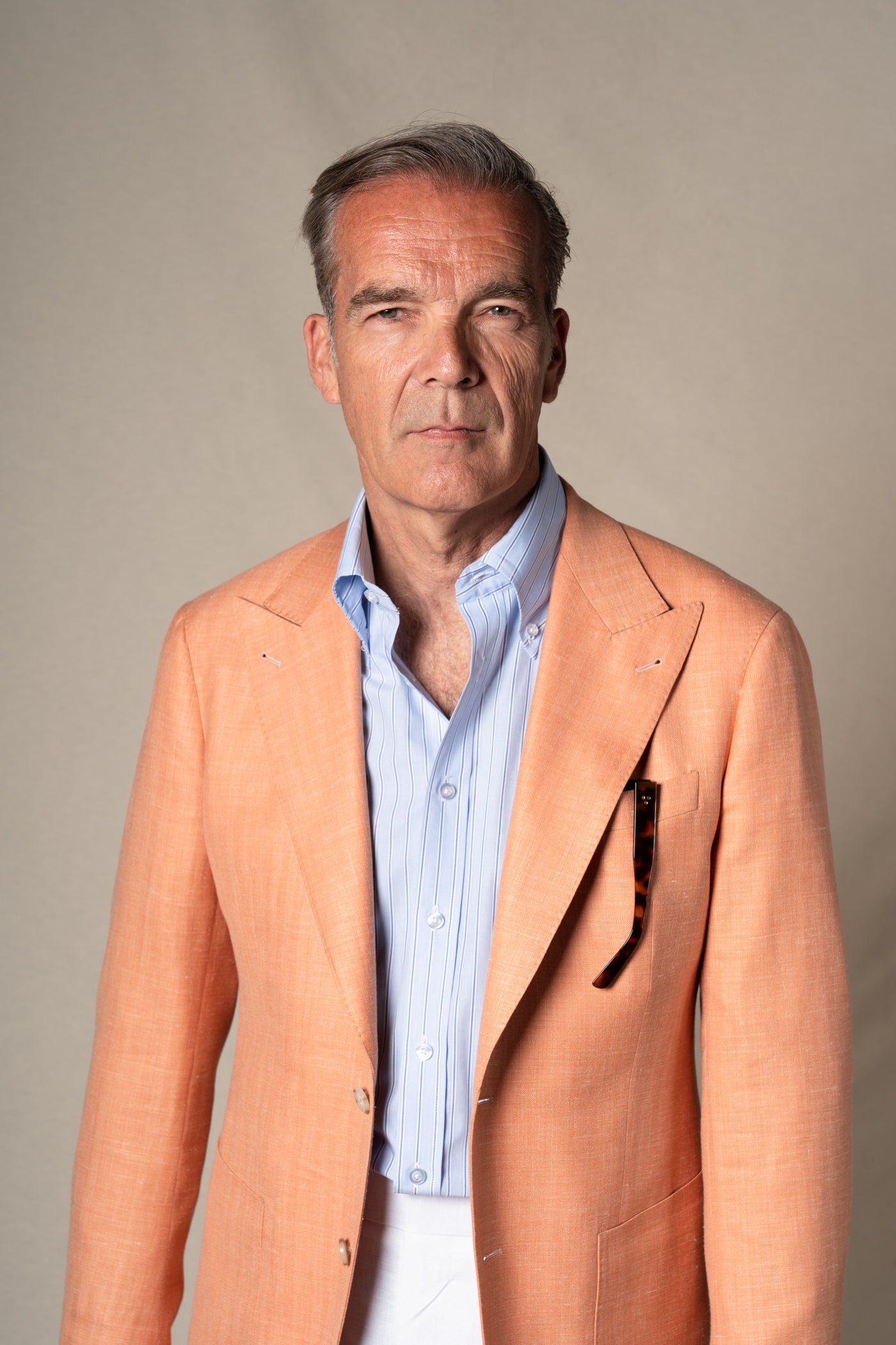 Orange Herringbone Tailoring Jacket — detalle del tejido, BUND Costa Vice SS26