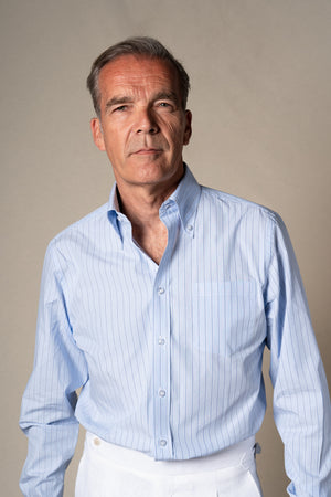 Light Blue Stripes Sport Cotton Casual Shirt — detalle del tejido, BUND Costa Vice SS26