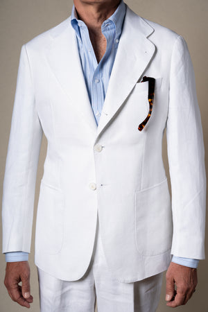White Plain Linen Tailoring Jacket — detalle del tejido, BUND Costa Vice SS26