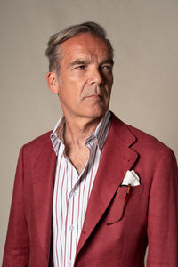 Strawberry Plain Linen Tailoring Jacket — detalle del tejido, BUND Costa Vice SS26