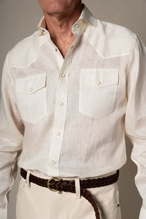 Off White Western Linen Casual Shirt — detalle del tejido, BUND Costa Vice SS26