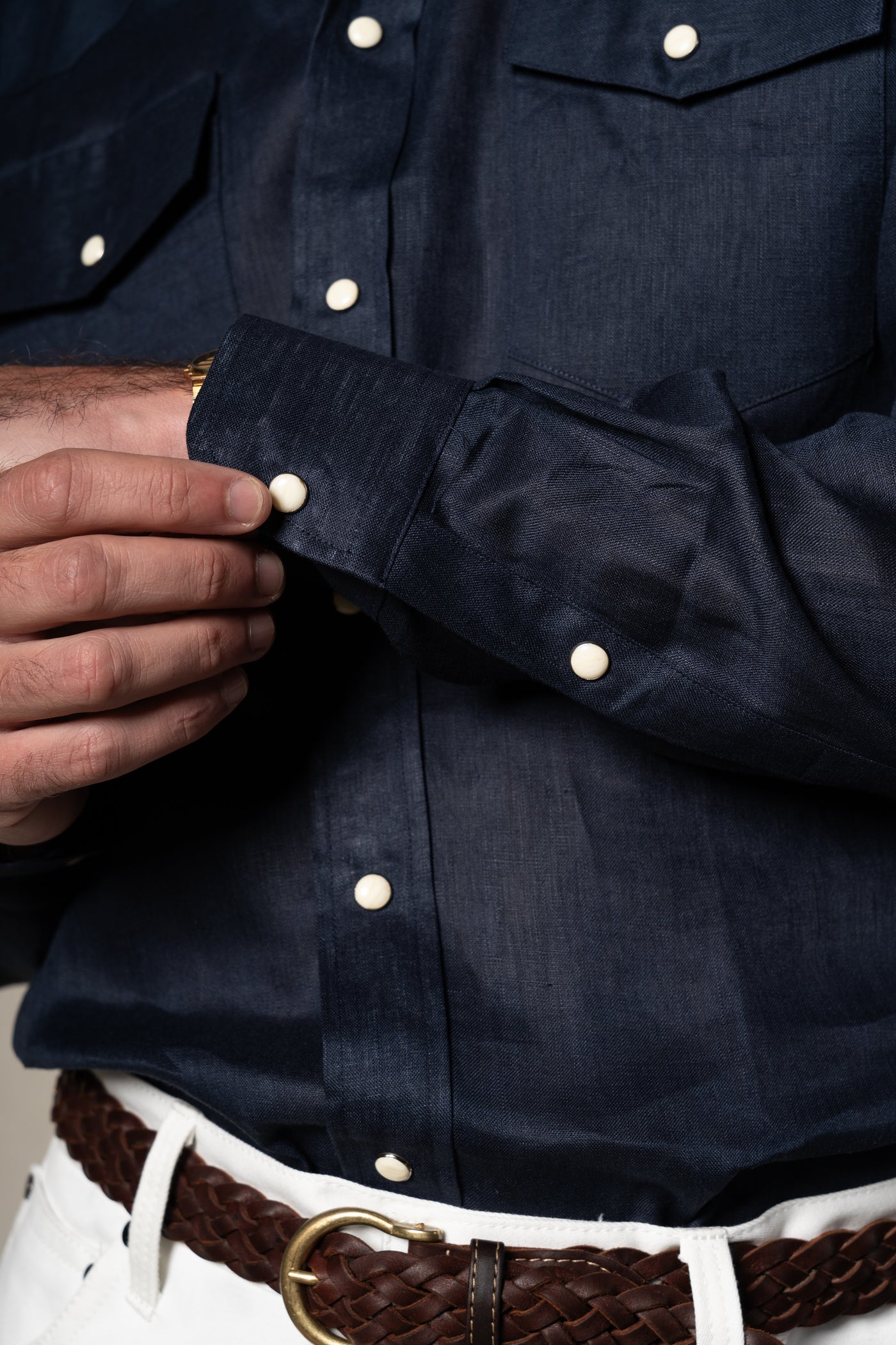 Dark Navy Western Linen Casual Shirt — vista alternativa 4, BUND Costa Vice Spring Summer 26