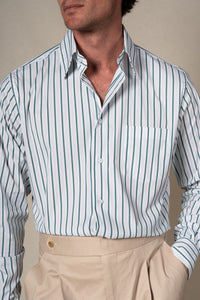 Olive Green Stripes Pocket Casual Shirt — detalle del tejido, BUND Costa Vice SS26