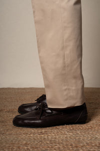 Beige Plain Cotton Tailoring Pants