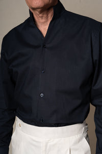 Dark Navy Plain Mao Linen Casual Shirt — detalle del tejido, BUND Costa Vice SS26