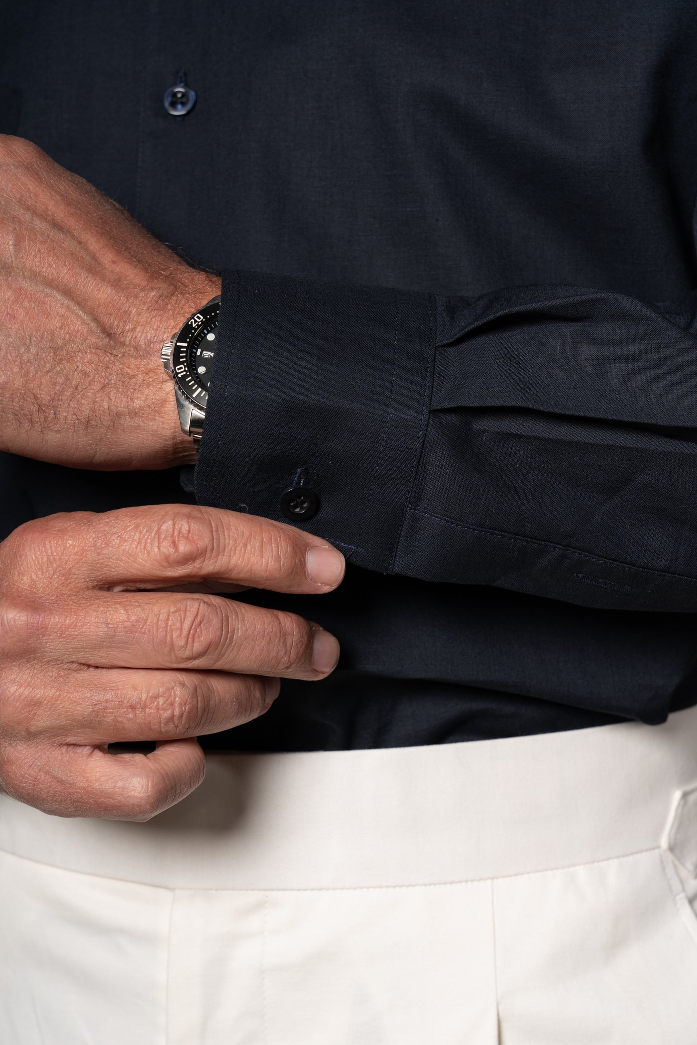 Dark Navy Plain Mao Linen Casual Shirt — vista alternativa 3, BUND Costa Vice Spring Summer 26