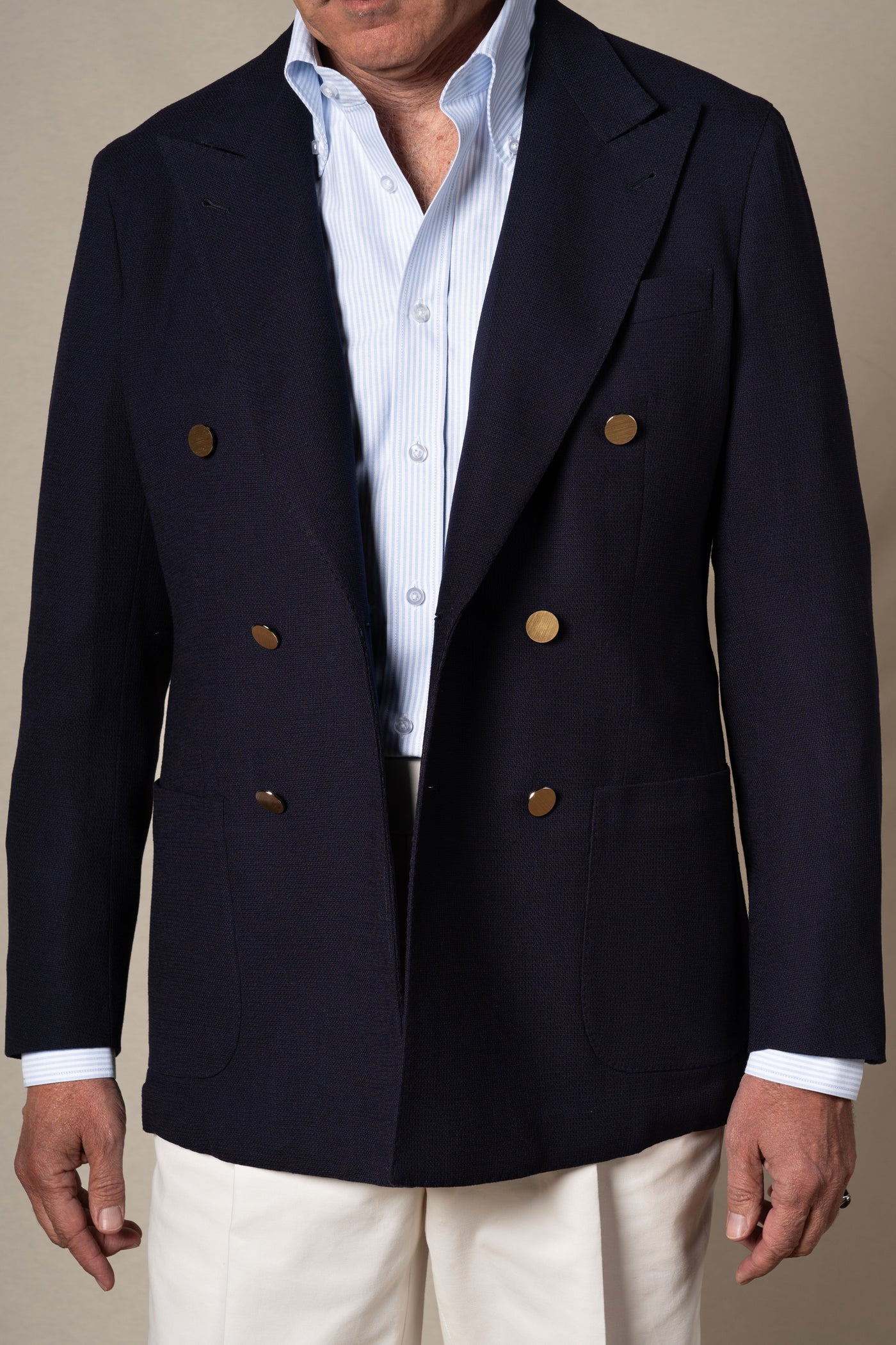 Dark Navy Plain Wool Tailoring Jacket — detalle del tejido, BUND Costa Vice SS26