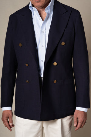Dark Navy Plain Wool Tailoring Jacket — detalle del tejido, BUND Costa Vice SS26