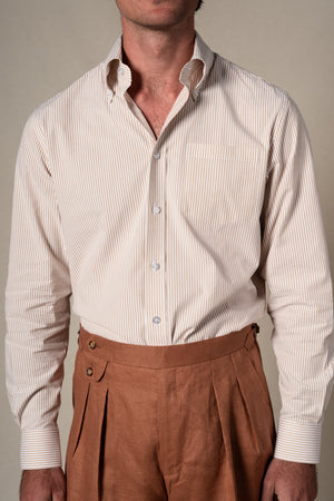 Yellow Stripes Seersucker Casual Shirt — detalle del tejido, BUND Costa Vice SS26
