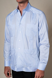 Light Blue Stripes Cotton Guayabera Shirt — detalle del tejido, BUND Costa Vice SS26