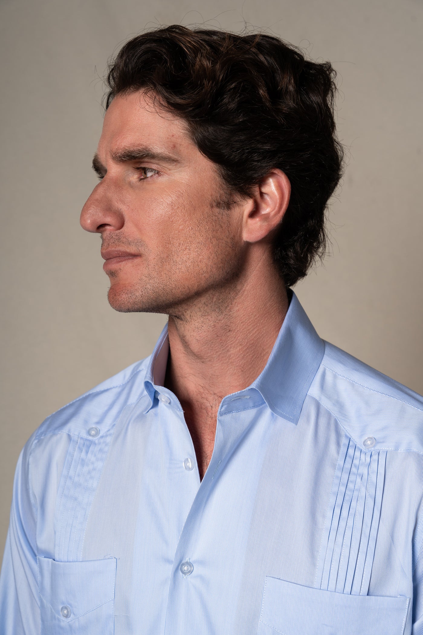 Light Blue Stripes Cotton Guayabera Shirt — vista alternativa 2, BUND Costa Vice Spring Summer 26