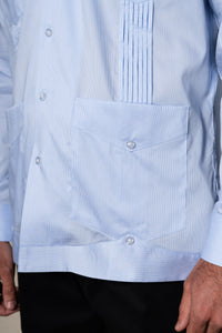 Light Blue Stripes Cotton Guayabera Shirt — vista alternativa 4, BUND Costa Vice Spring Summer 26