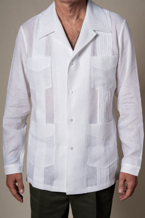 White Plain Linen Guayabera Shirt — detalle del tejido, BUND Costa Vice SS26