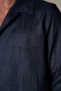 Dark Navy Plain Linen Guayabera Shirt