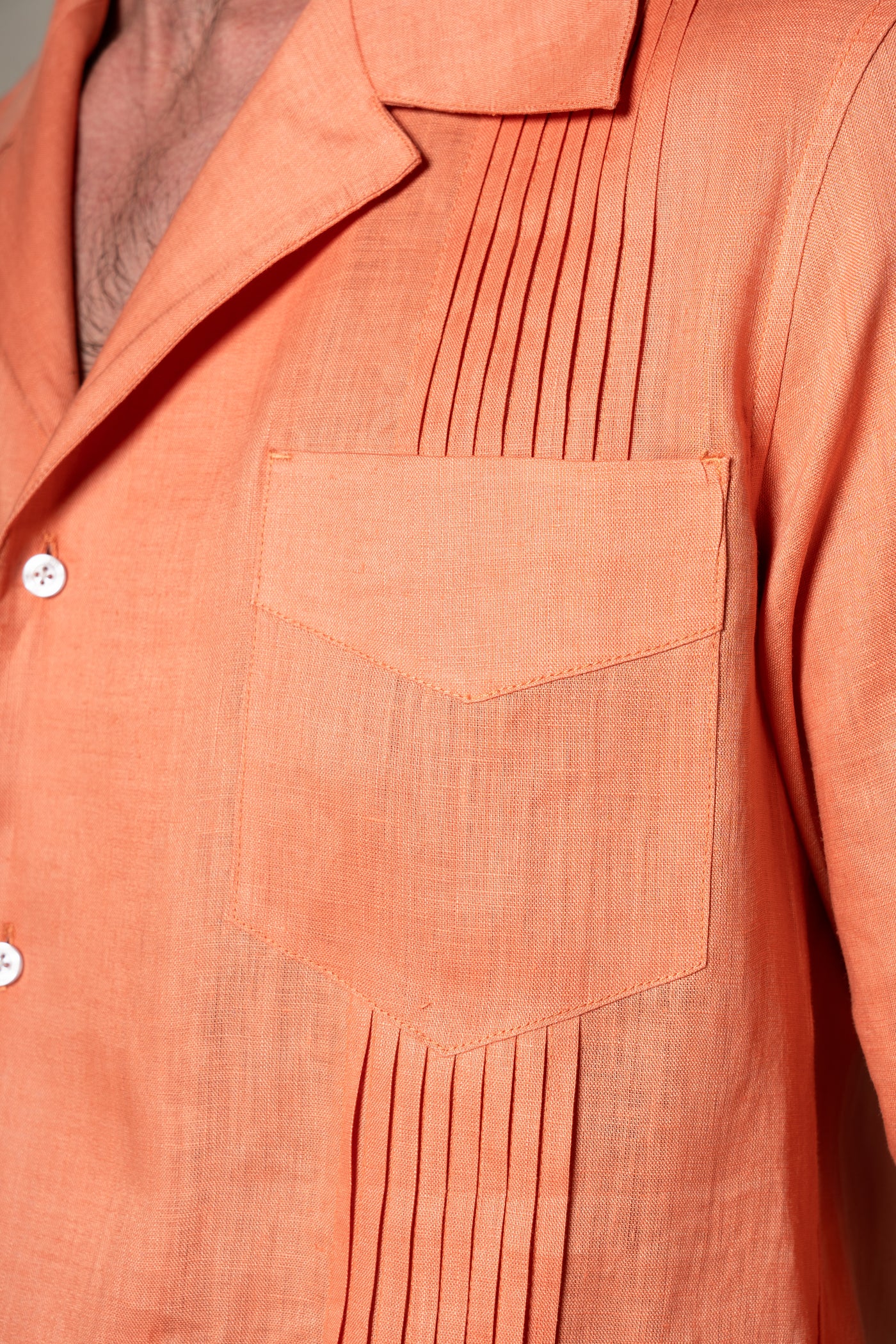 Orange Plain Linen Guayabera Shirt — vista alternativa 2, BUND Costa Vice Spring Summer 26