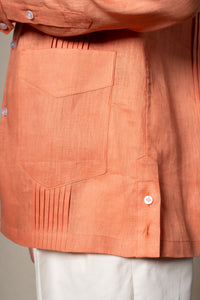 Orange Plain Linen Guayabera Shirt — vista alternativa 3, BUND Costa Vice Spring Summer 26