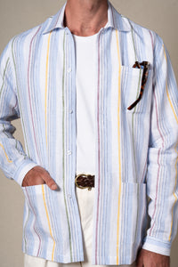 Yellow Stripes Linen Overshirt — detalle del tejido, BUND Costa Vice SS26