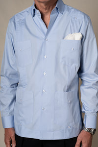 Light Blue Plain Cotton Guayabera Shirt — detalle del tejido, BUND Costa Vice SS26